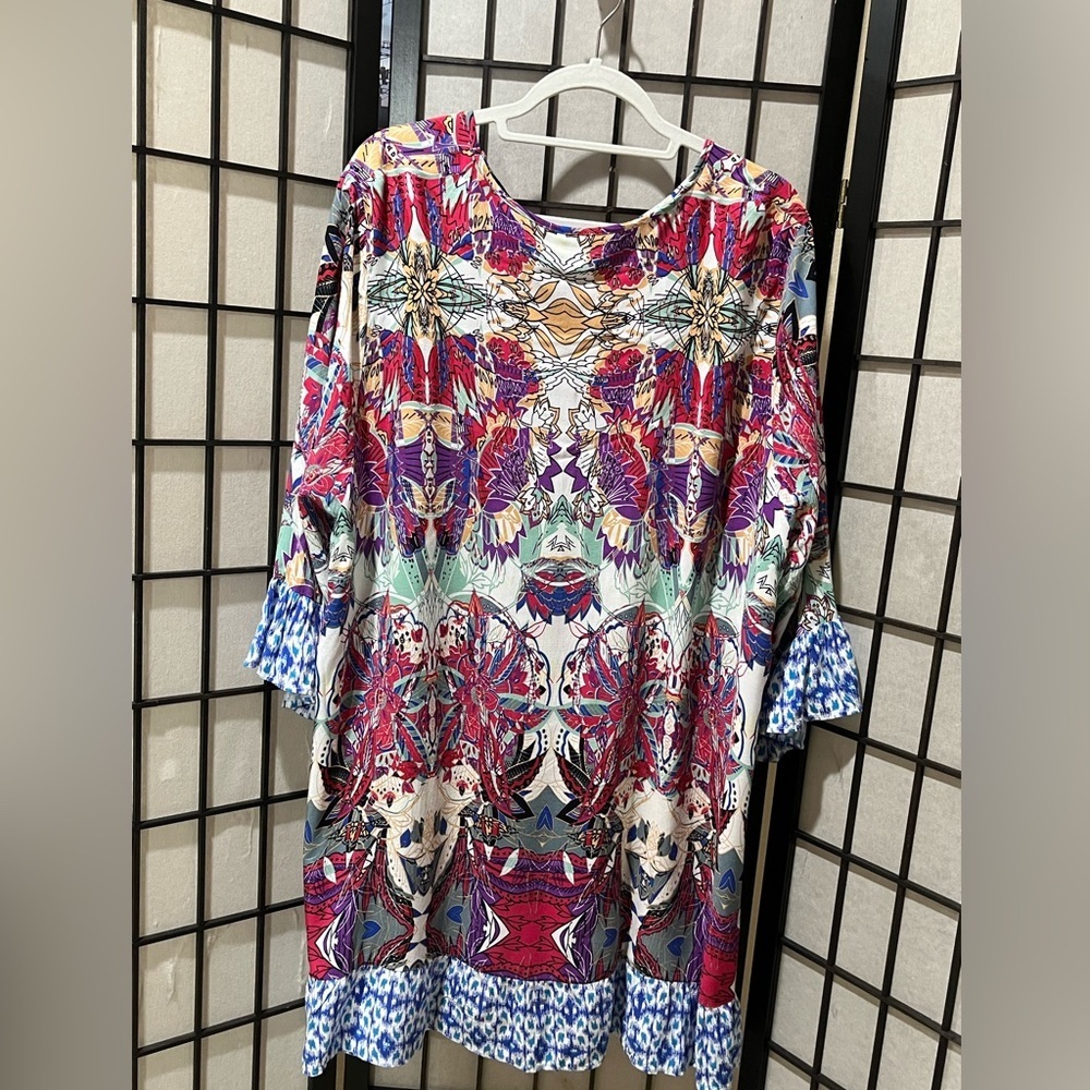 CITY CHIC Bright Multicolor Floral-Print TROPICAL Tunic Dress SIZE XL